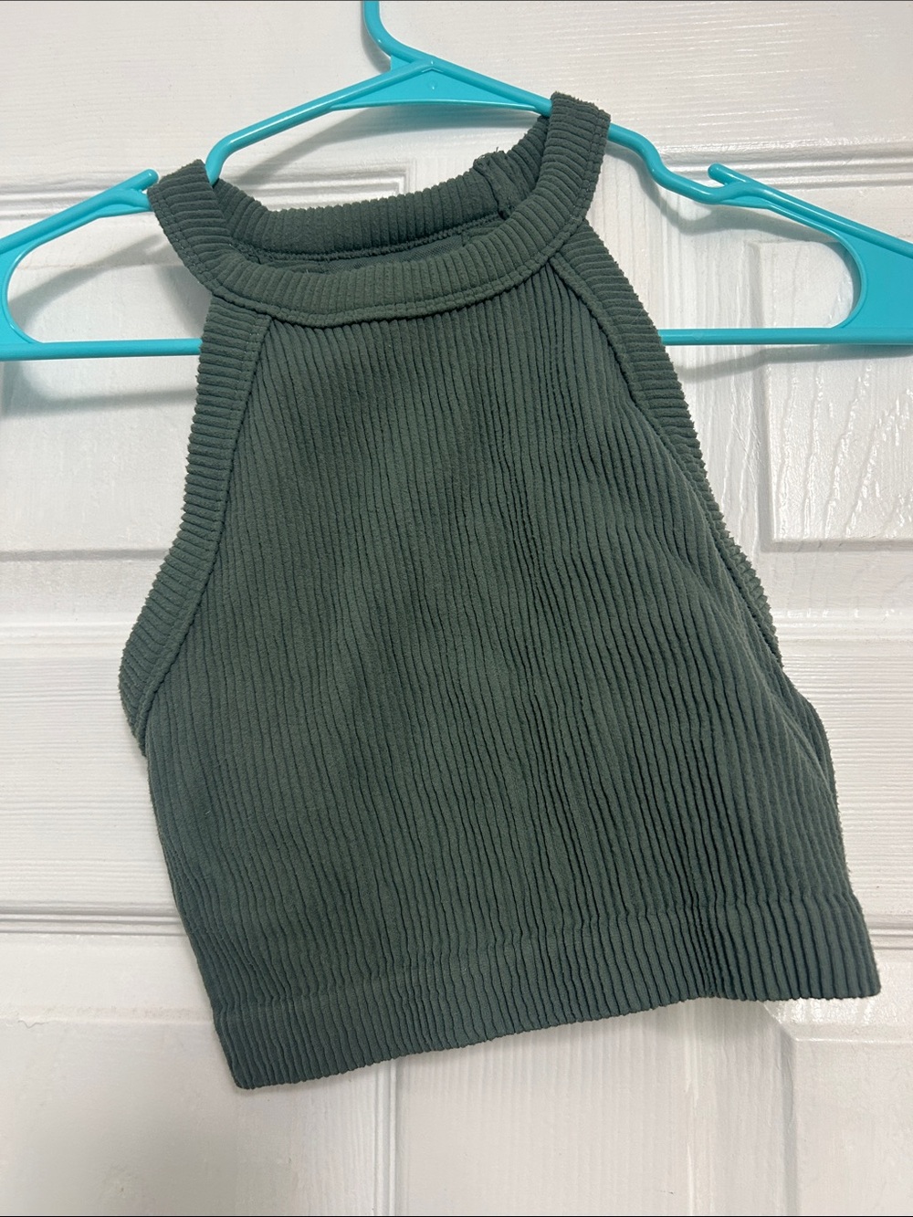 aerie Olive Ribbed High-Neck Crop Tank